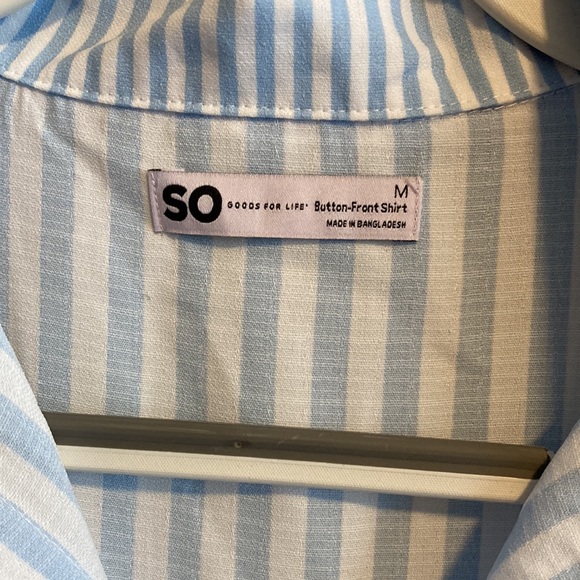 SO women’s blue and white striped button down short sleeve blouse - Picture 8 of 12